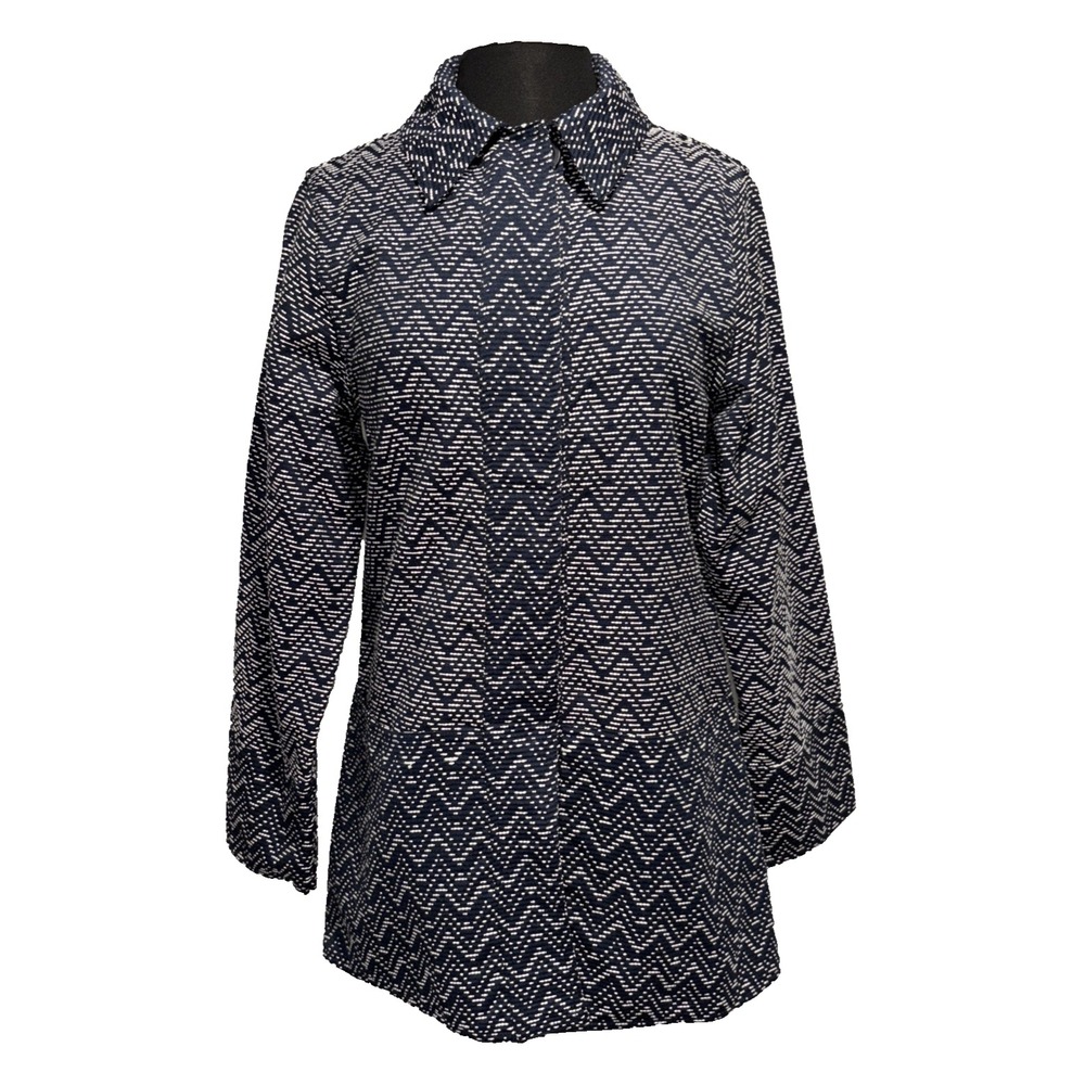 NEW La Blend Chevron‎ Long Jacket Sz M Navy White Long Sleeve Reversible Pockets